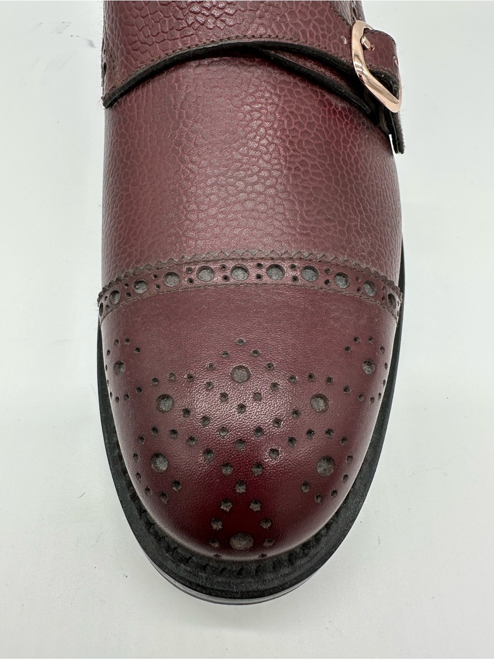 Men's Double Monk Strap Leather Dress Shoes in Burgundy - Picture 7 of 13